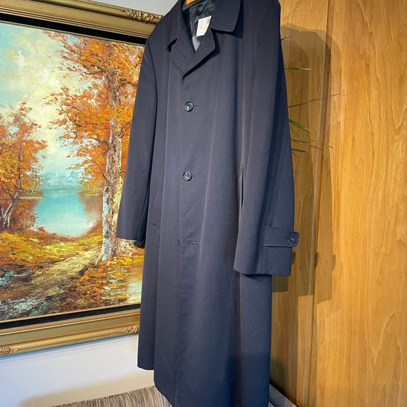 Vintage Aquascutum Navy Wool Long Raglan Coat Wool Mens 44/54Eu made in Canada - Picture 3 of 10